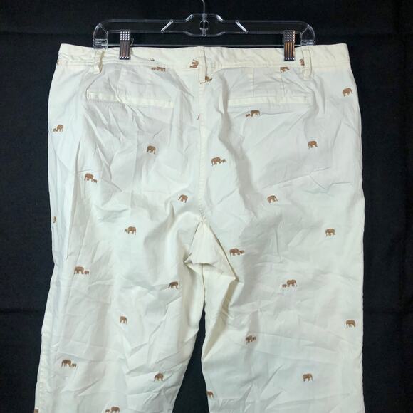 Talbots Womens Pants Cream Brown Elephant Print Petite Relaxed Chino 16P - Picture 10 of 11